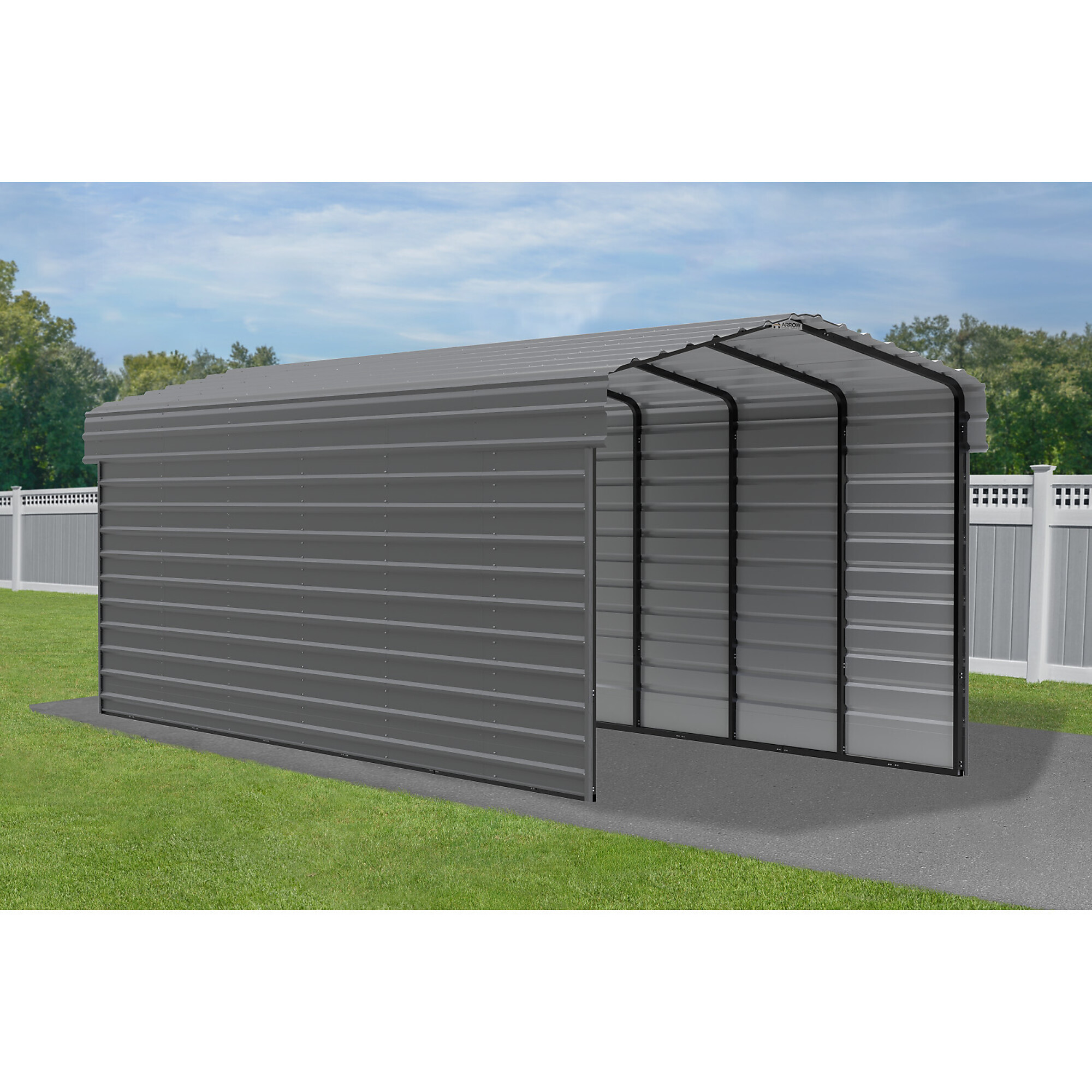 Arrow, Steel Carport w/ 2 Side Wall Kits 10x29x9 Width 120 in, Height 123.15 in, Cover Material Steel, Model# CPHC102909ECL2